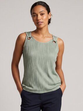 NWOT | Sage Green Plissé Keyhole Tank Top with Silver Ring Hardware | Medium